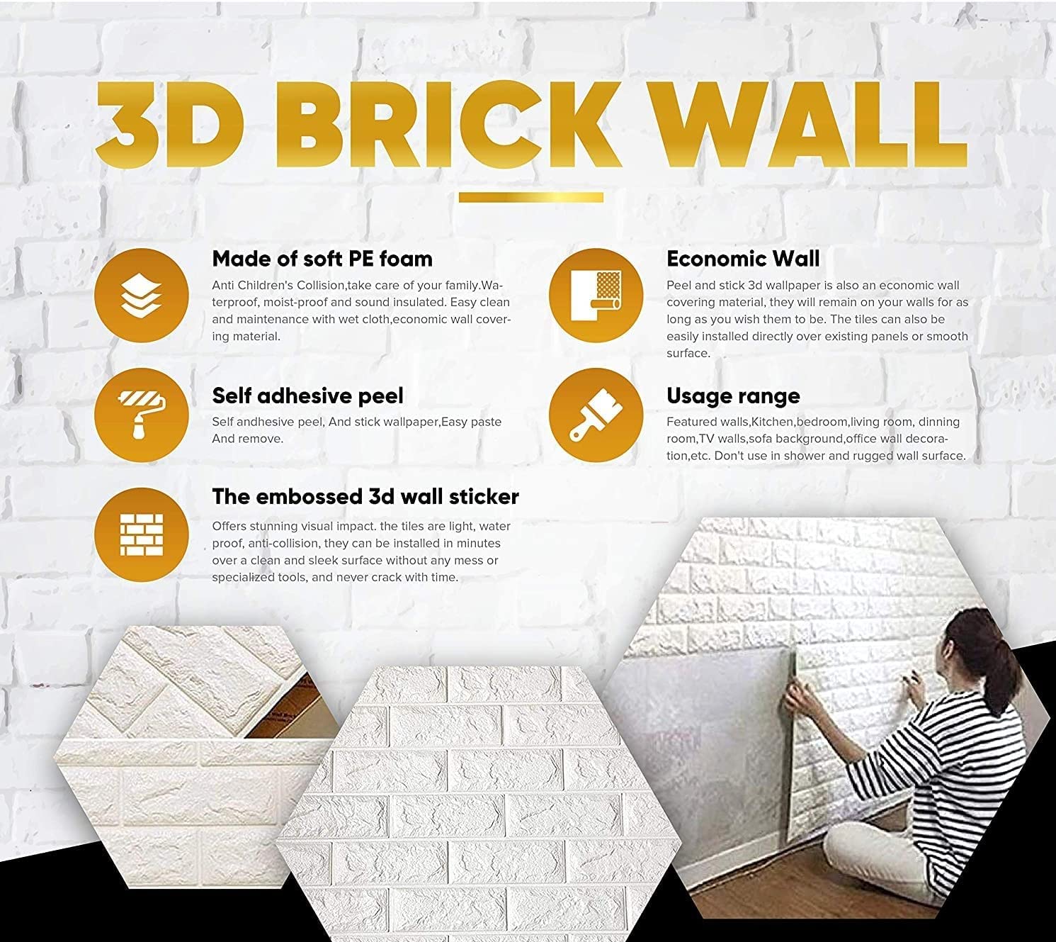 Wallpaper for Walls 3D Self Adhesive - White