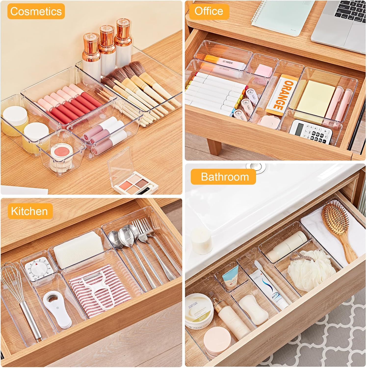 Transparent Drawer Organizer Tray Set