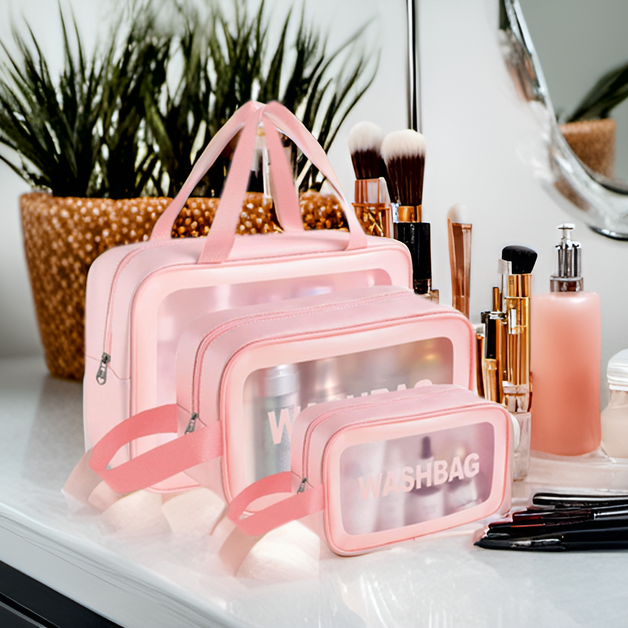 3 Piece Makeup Organizer Bag Set – Pink