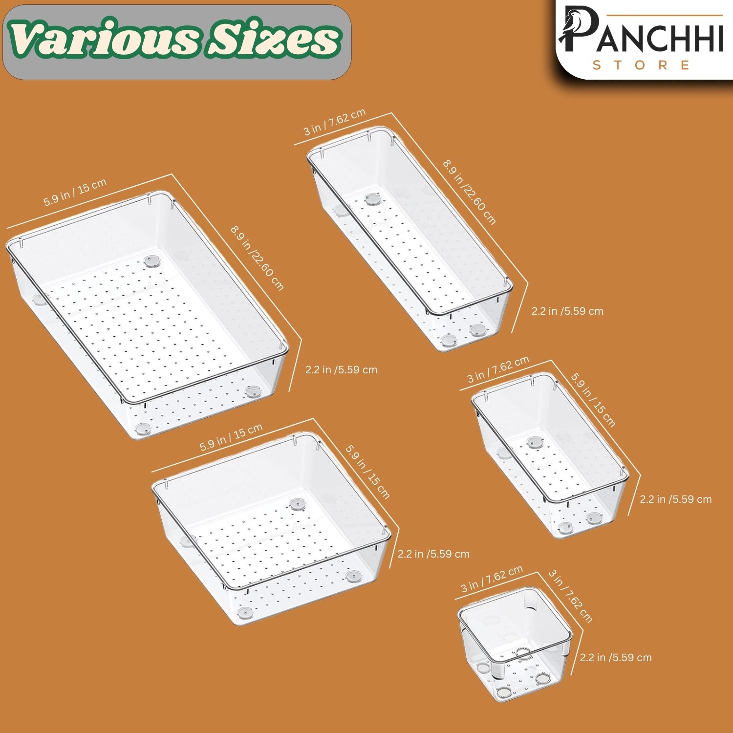 Transparent Drawer Organizer Tray Set