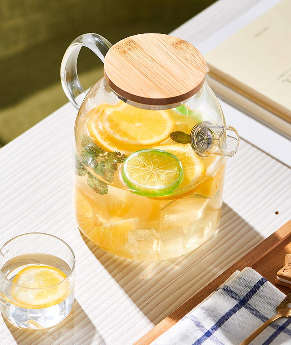 Glass Water Jug with Wooden Lid 1.8L