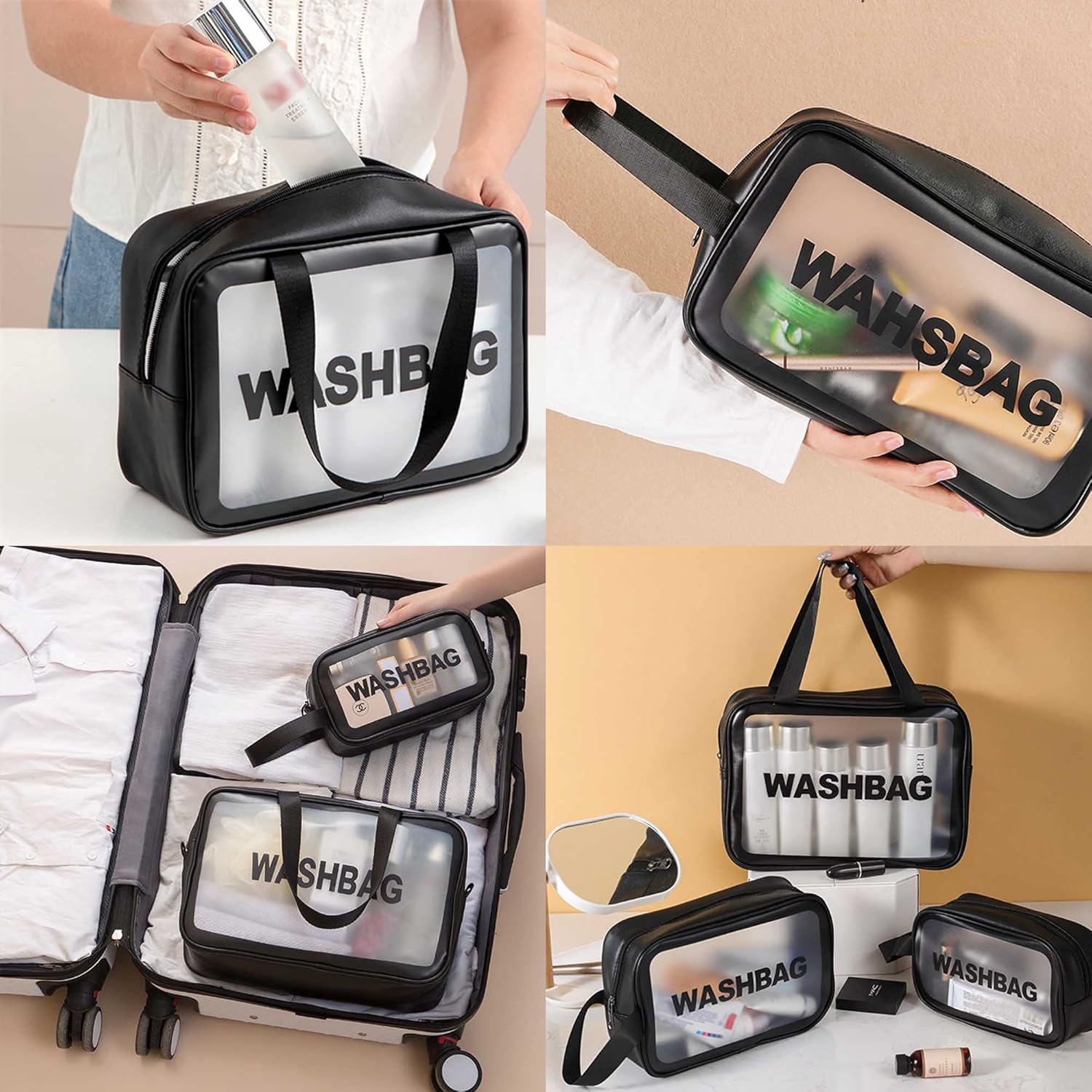 3 Piece Makeup Organizer Bag Set – Black