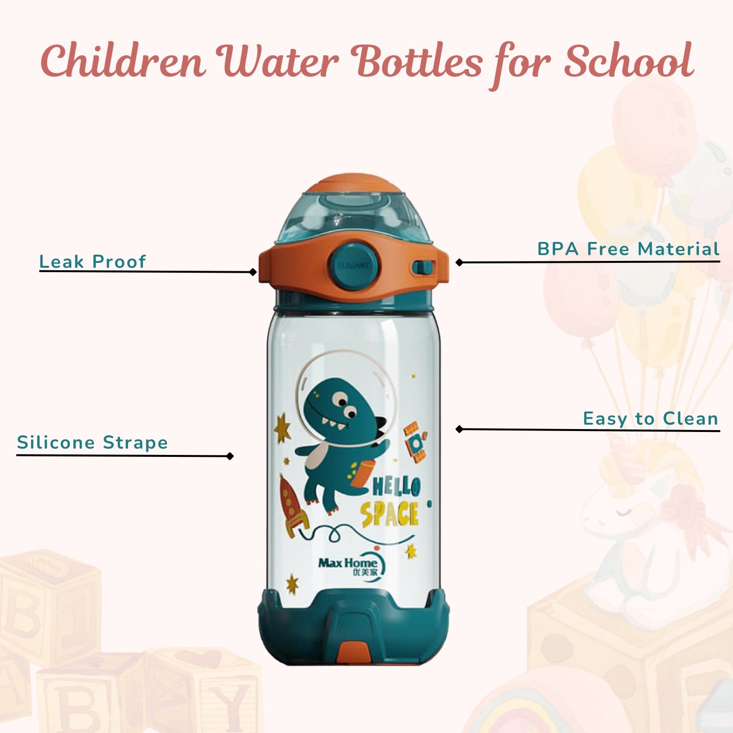 Kids Water Bottle with Straw - Green