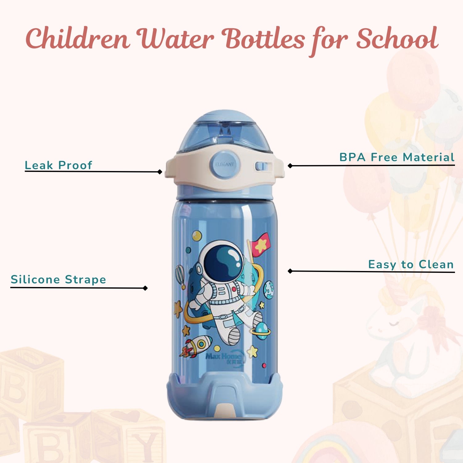 Kids Water Bottle with Straw - Blue