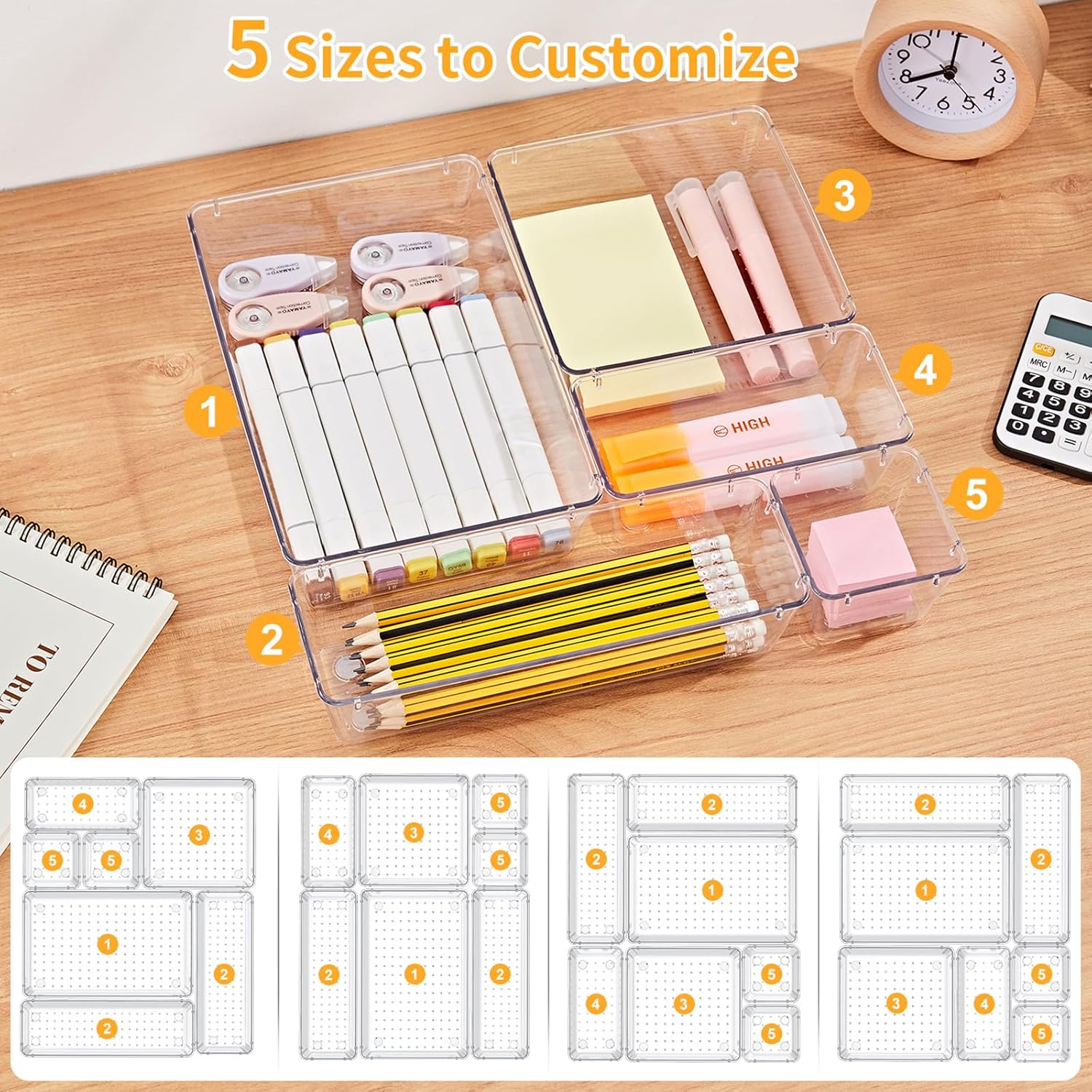 Transparent Drawer Organizer Tray Set