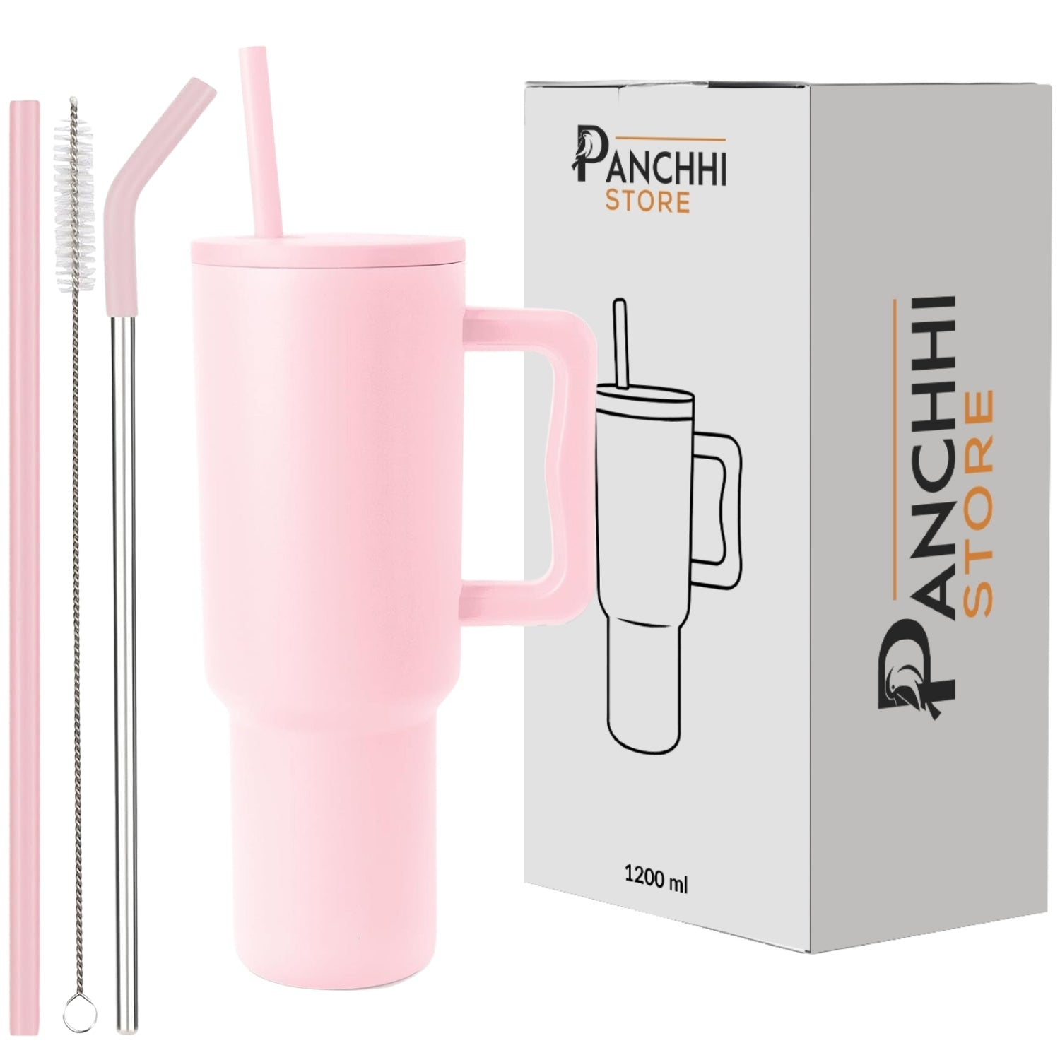 Stainless Steel Tumbler with Straw & Handle 1200ML - Misty Rose