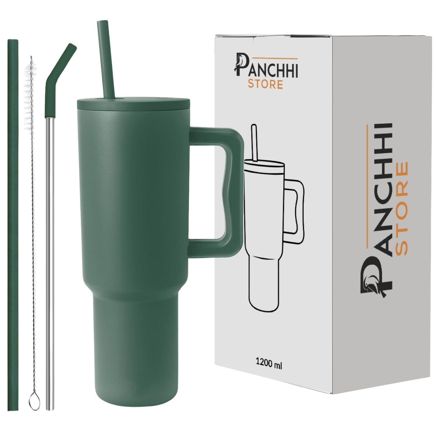 Stainless Steel Tumbler with Straw & Handle 1200ML - Forest