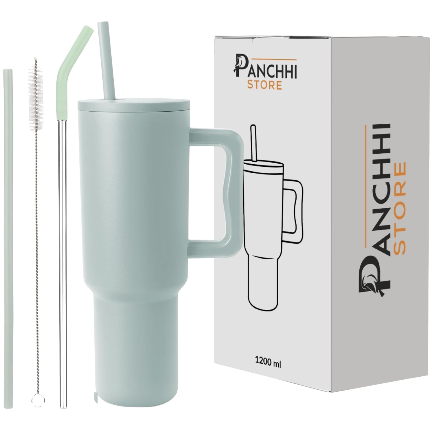 Stainless Steel Tumbler with Straw & Handle 1200ML - Lime Pistachio