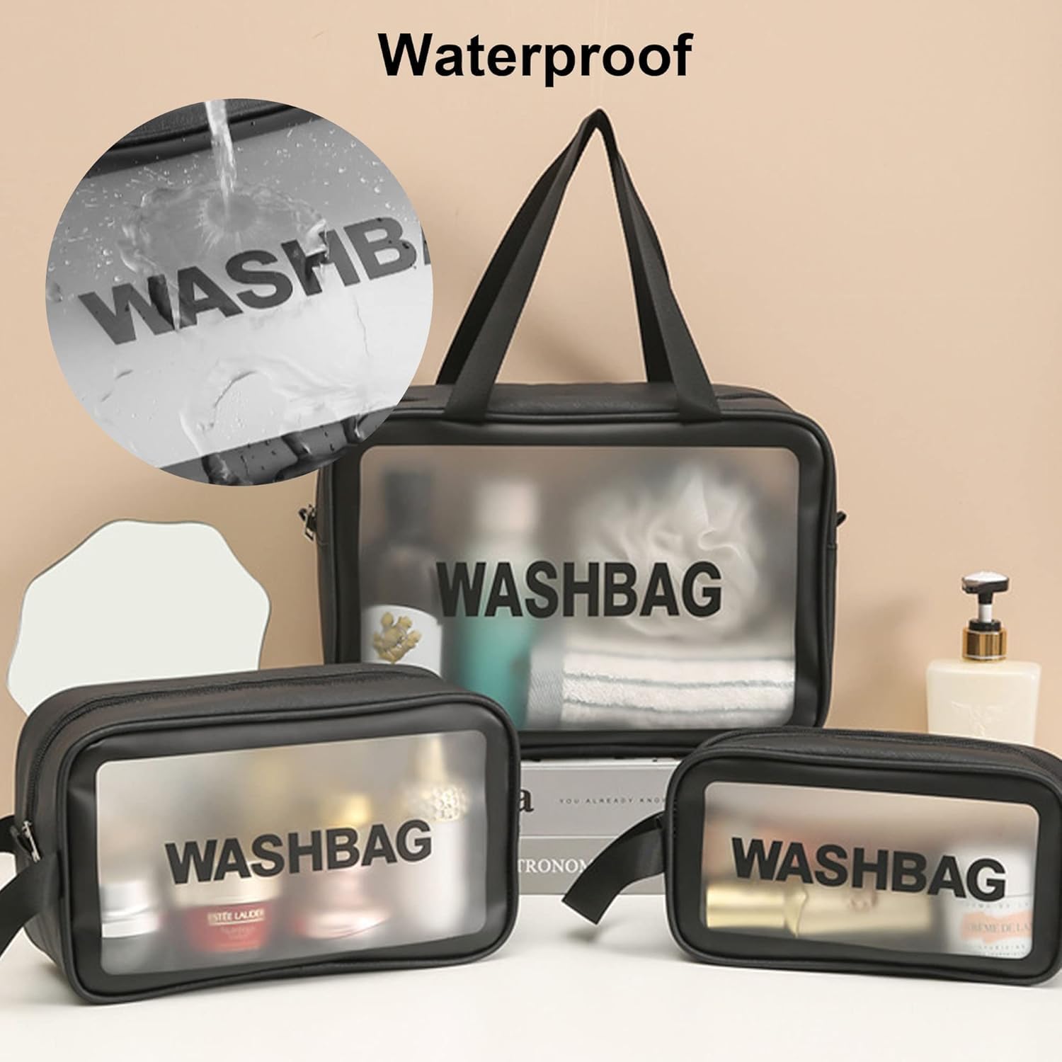 3 Piece Makeup Organizer Bag Set – Black