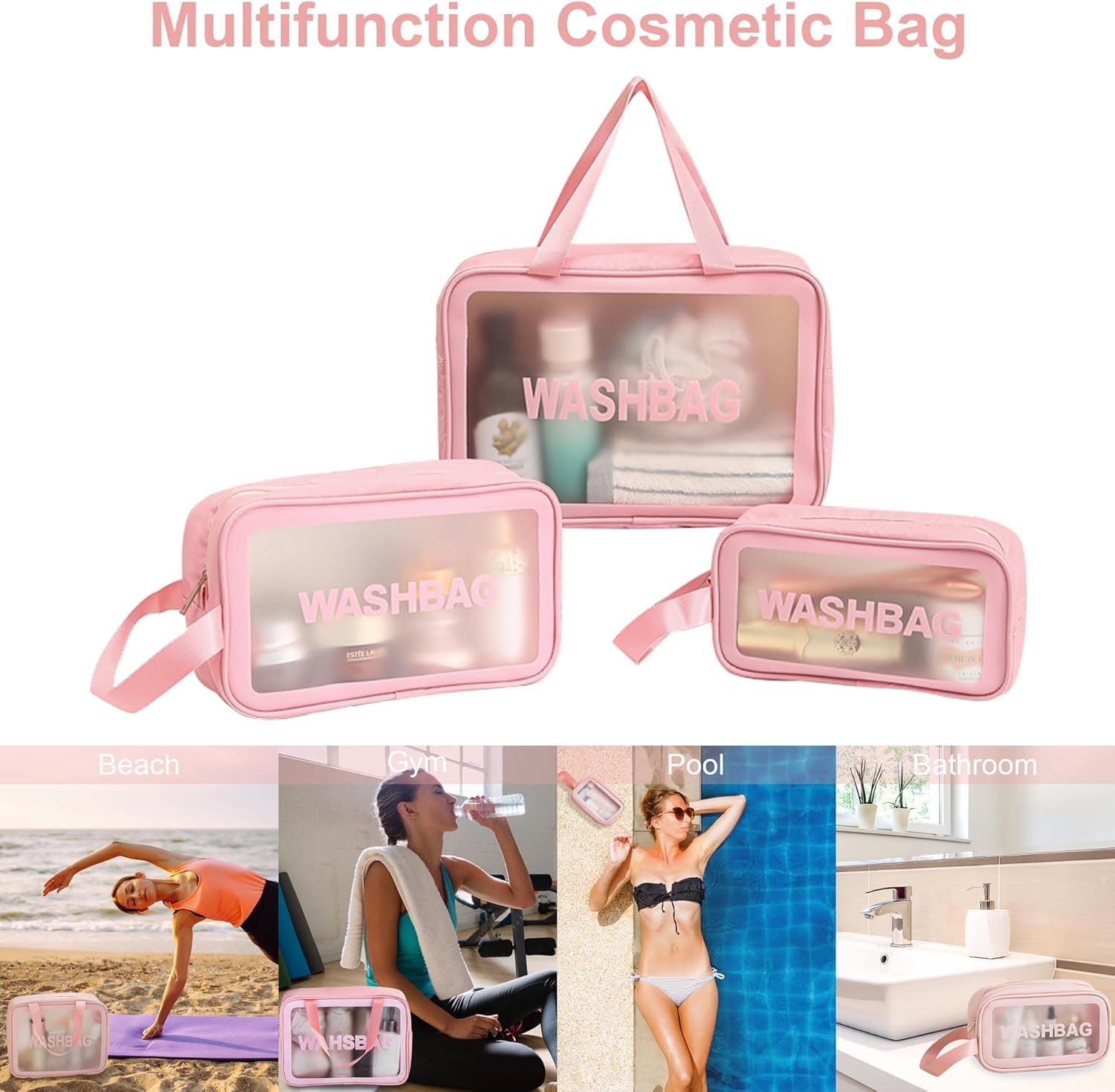 3 Piece Makeup Organizer Bag Set – Pink