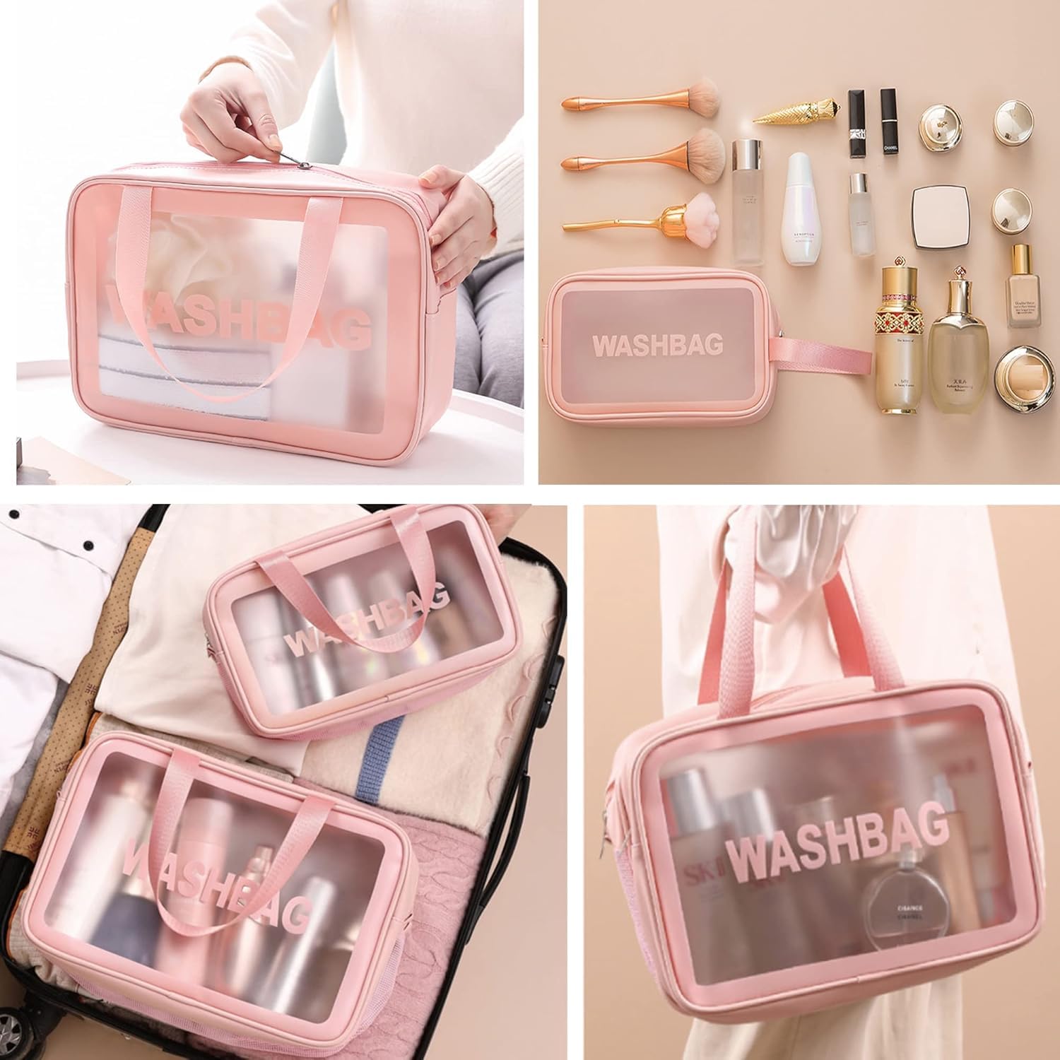 3 Piece Makeup Organizer Bag Set – Pink