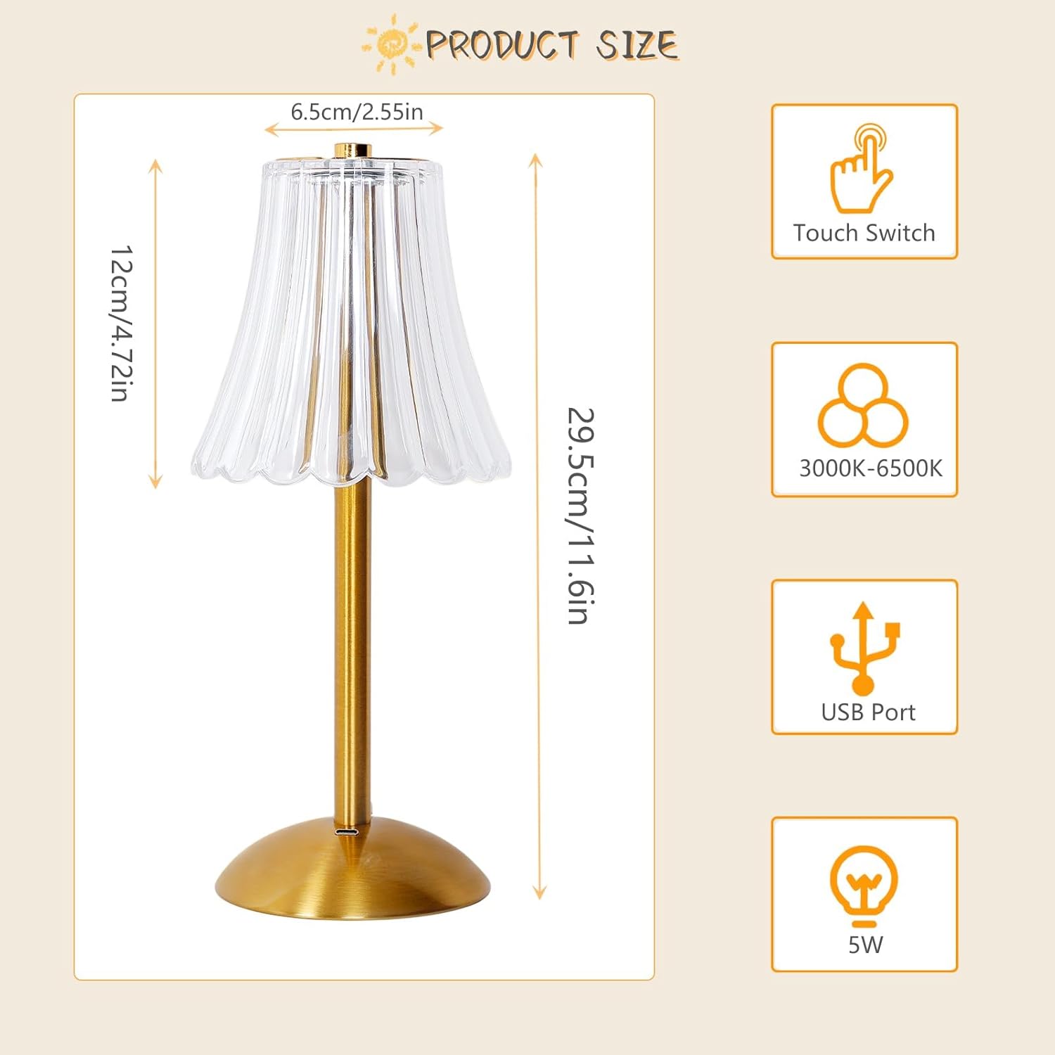 Cordless Touch Crystal LED Table Lamp