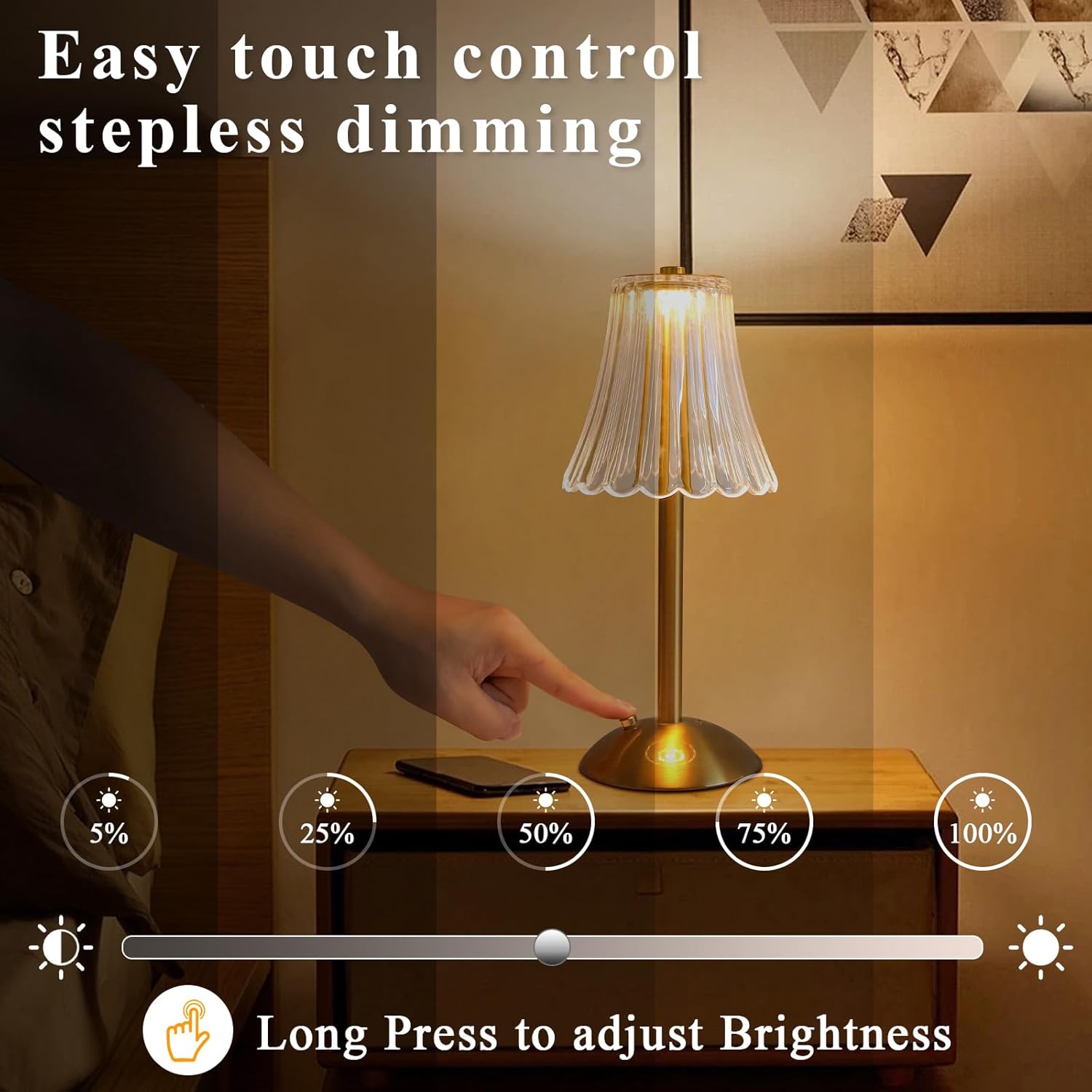 Cordless Touch Crystal LED Table Lamp