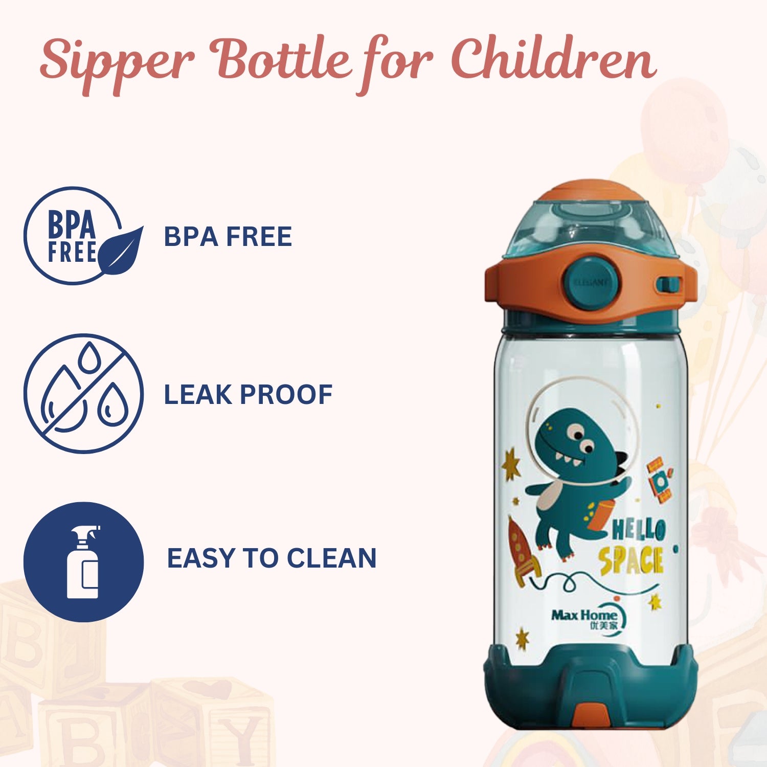 Kids Water Bottle with Straw - Green