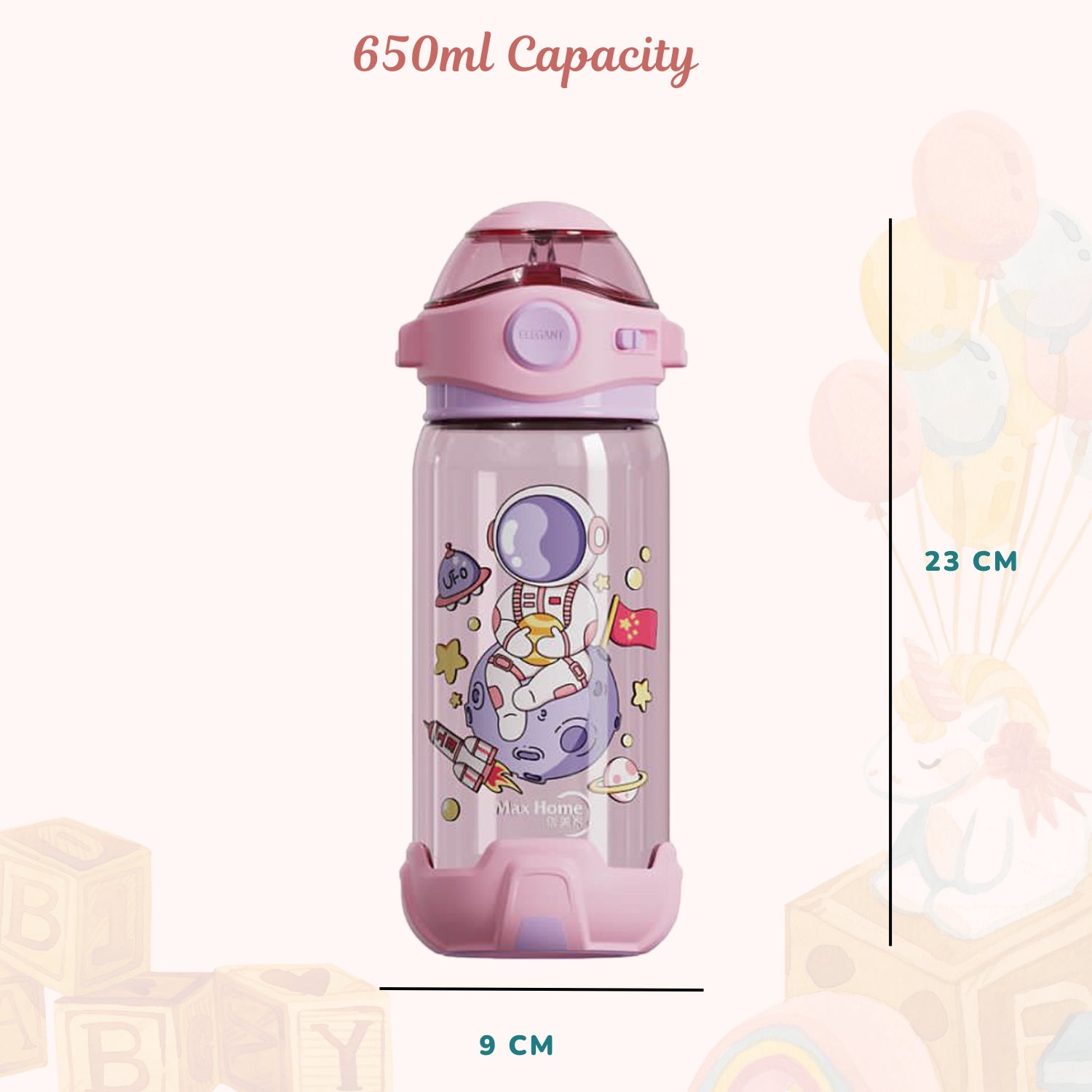 Kids Water Bottle with Straw - Pink