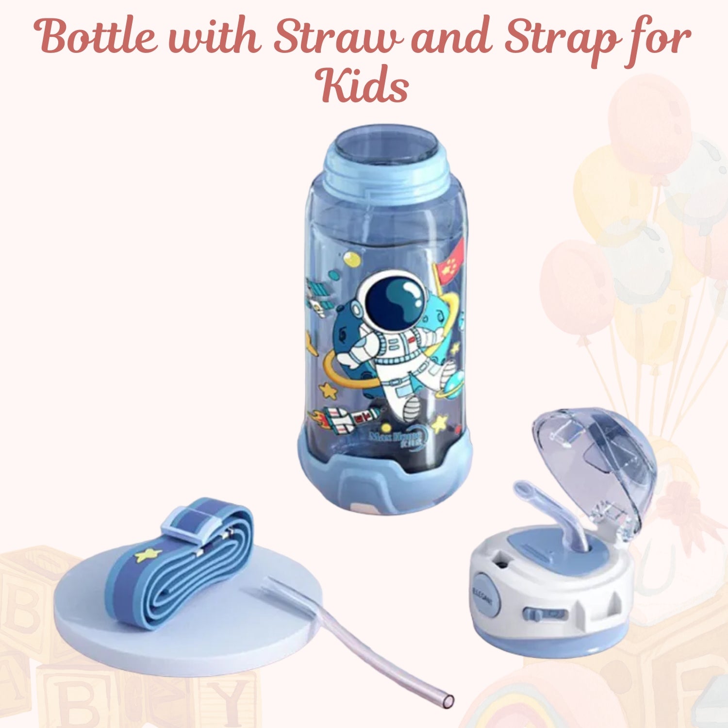 Kids Water Bottle with Straw - Blue