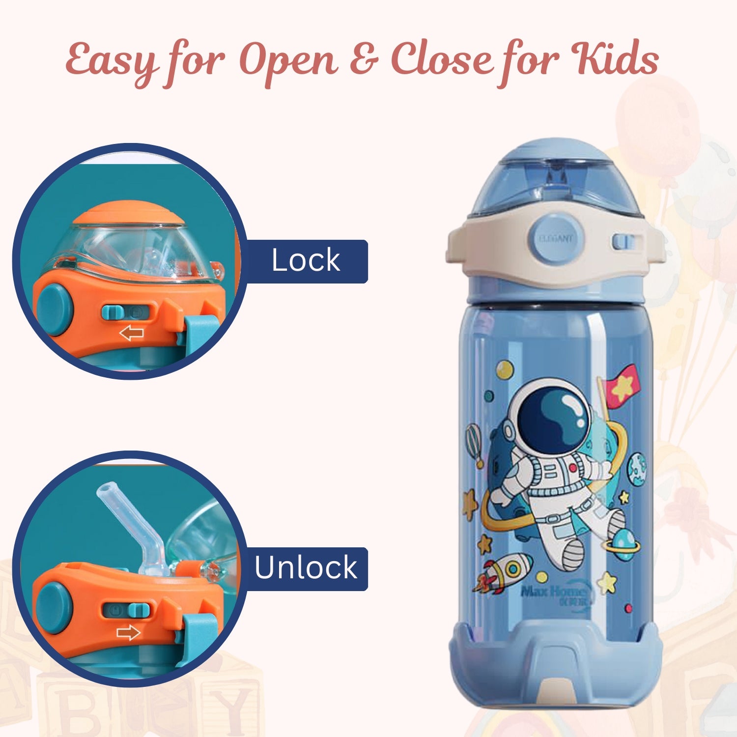 Kids Water Bottle with Straw - Blue