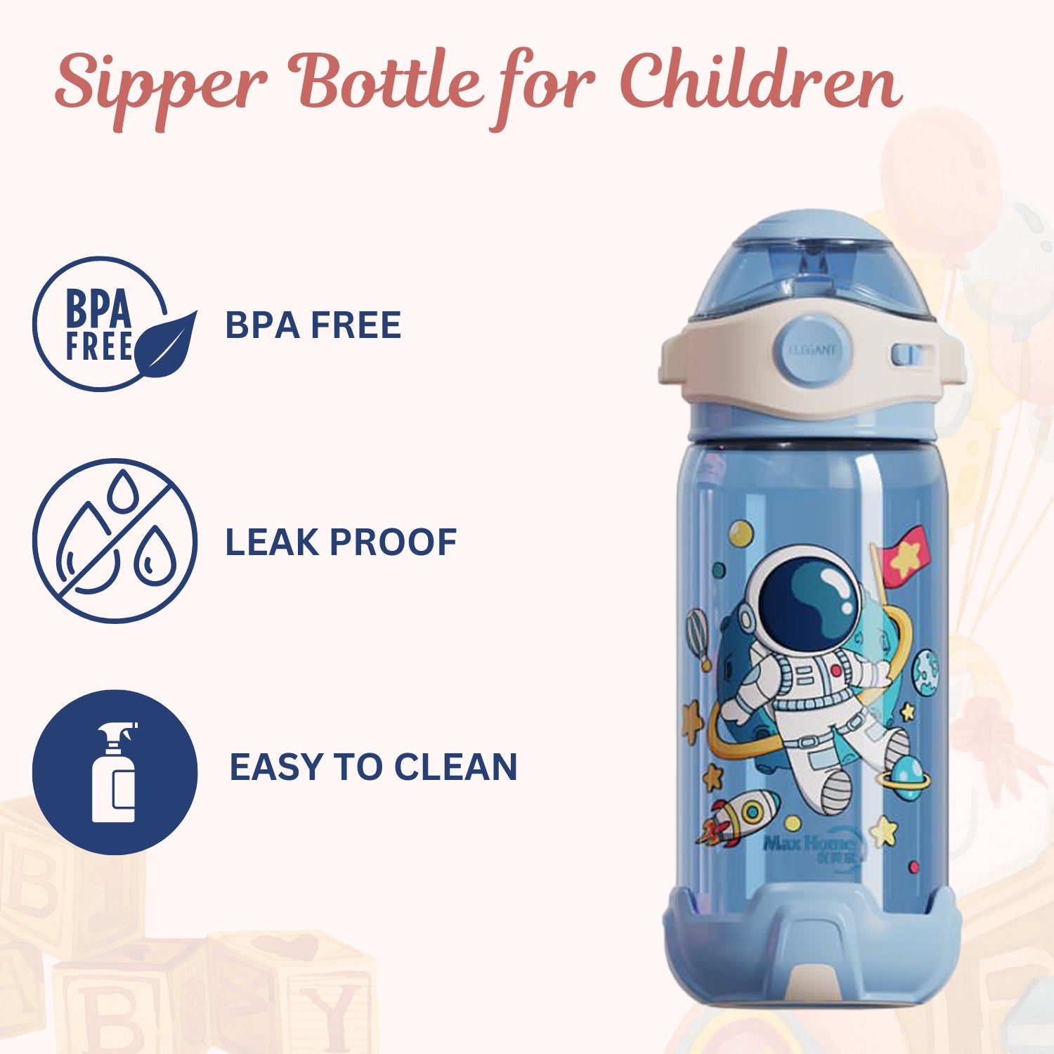 Kids Water Bottle with Straw - Blue