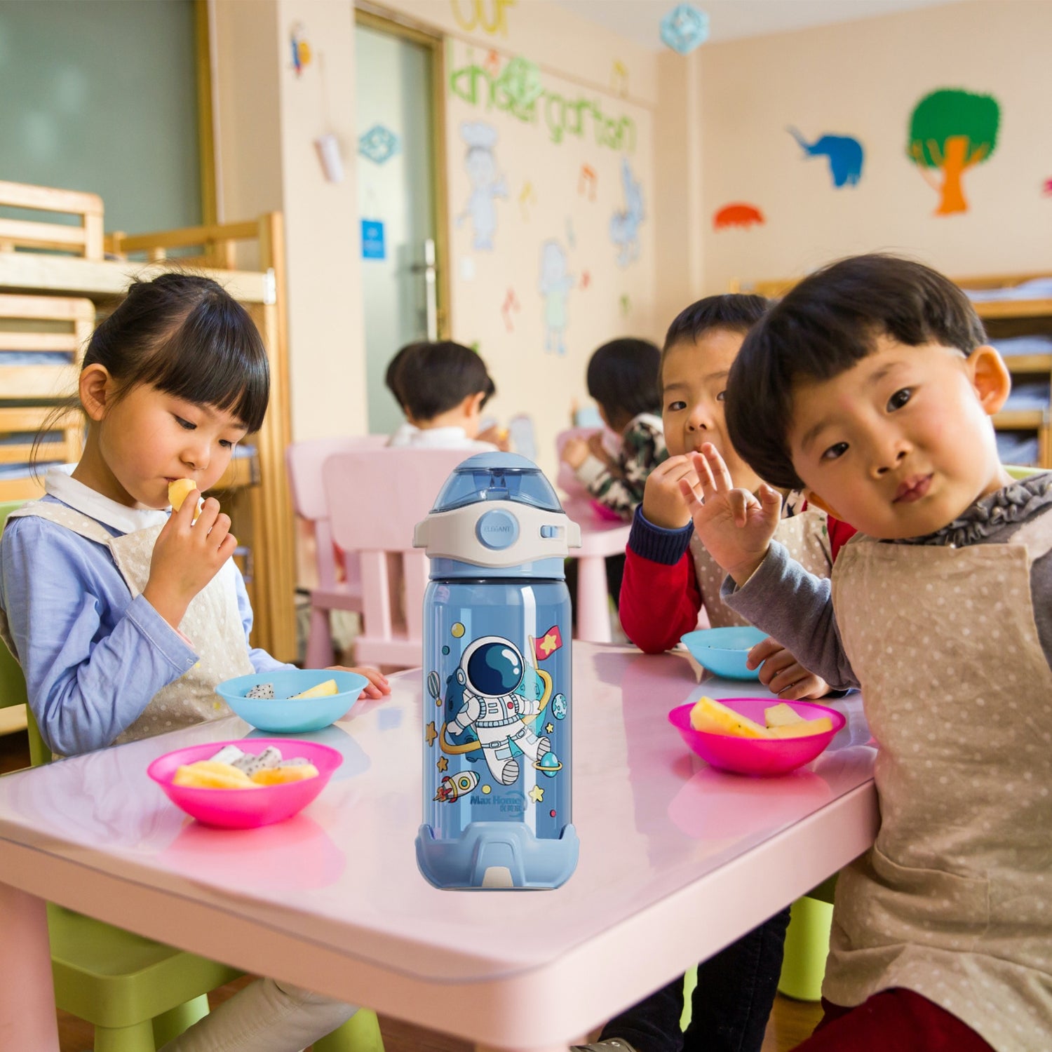 Kids Water Bottle with Straw - Blue