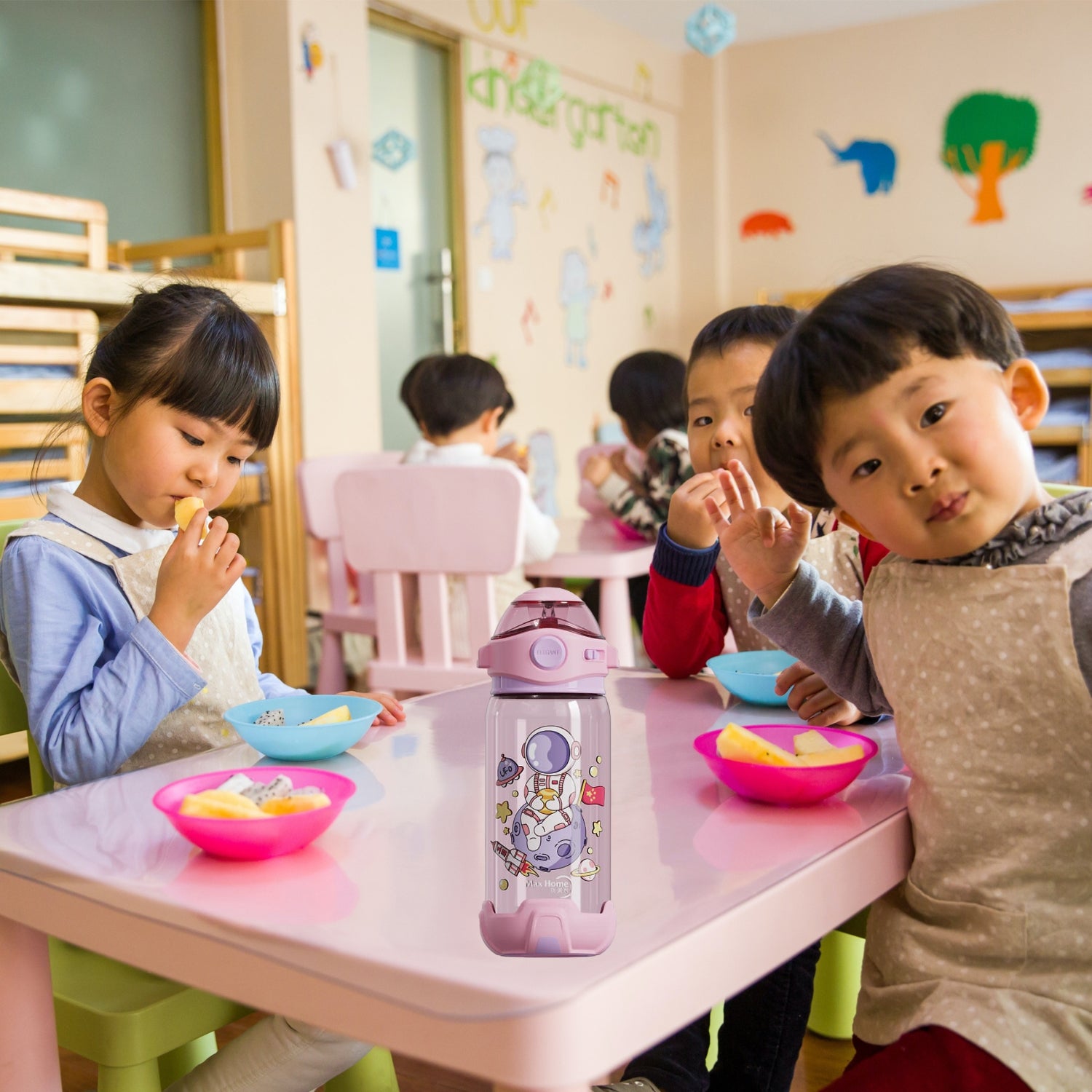 Kids Water Bottle with Straw - Pink